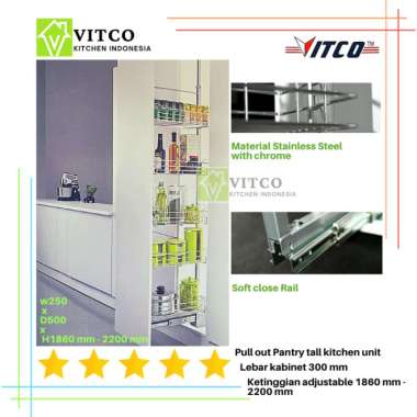 VITCO Stainless Steel Soft Close Pull out Tall Kitchen Unit/ Rak snack 300 mm