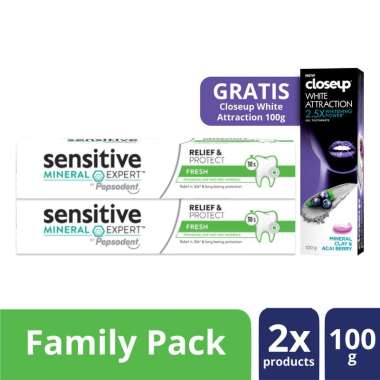 Pepsodent Sensitive Mineral Expert Relief & Protect Fresh [100 g] Twinpack Free Closeup Acai Berry [
