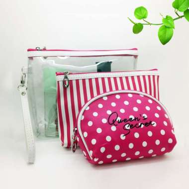 QUEEN'S SECRET - Korean 3in1 beauty pouch - tas cosmetic - tas toiletries ROSE RED