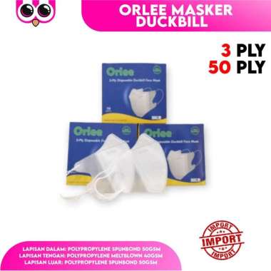 [ ORLEE DB BOX ] ORLEE MASKER DUCKBILL 3 PLY ISI 50 / MASKER BOX DUCK BILL / FACE MASK PUTIH
