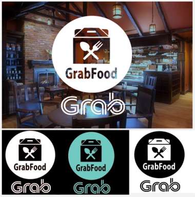 Stiker Dinding Kaca Cafe Wall Sticker Grab Food 004 putih