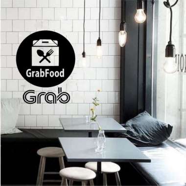 Stiker Dinding Kaca Cafe Wall Sticker Grab Food 004 hitam