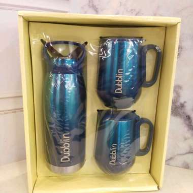 DUBBLIN SET GIFT GLAMOUR TERMOS DAN MUG biru