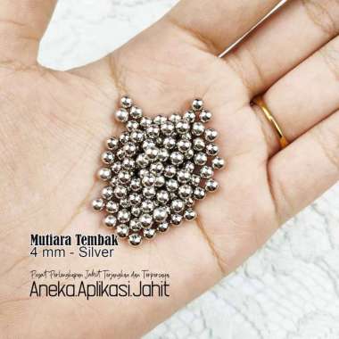(3/3)1 PON (450 GRAM) MUTIARA TANPA LUBANG / MUTIARA TEMBAK / MUTIARA TINDIK 4 MM SILVER