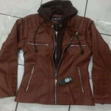 JAKET KULIT WANITA HOODIE MODEL GGS LIPAT NEW - Dhiie's Jacket L Coklat