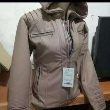 JAKET KULIT WANITA HOODIE MODEL GGS LIPAT NEW - Dhiie's Jacket XL Mocca