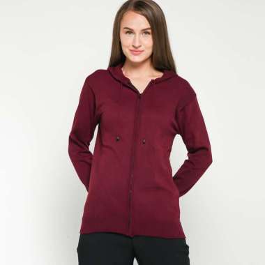 VM Sweater Rajut Polos Basic Hoodie Zipper Semua Ukuran maroon