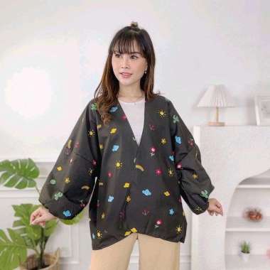 Kiyowo Outer Bahan Katun Poly Fit XXL // Cardigan Kore Jumbo Motif Hitam