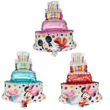Balon Foil Happy Birthday Mickey Minnie Mouse Mini Cake / Balon Hbd Pink