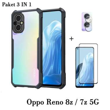 Promo Paket 3in1 Case Transparan Oppo Reno 7z / Reno 8z / Reno 4 / Reno 4F Free Tempered Glass Layar &amp; Camera Oppo Reno 8z