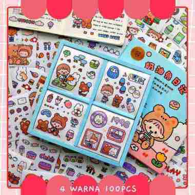 Stiker BOX Tempel 2D Lucu Isi 100 Lembar Cute Aesthetic Sticker Anti Air Design DIY Ungu Box