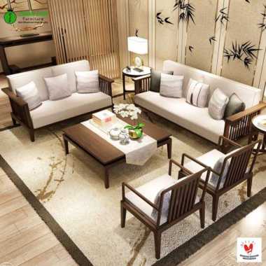 CANKA - Set Kursi Sofa + Meja Tamu Persegi Model Minimalis - Kayu Jati