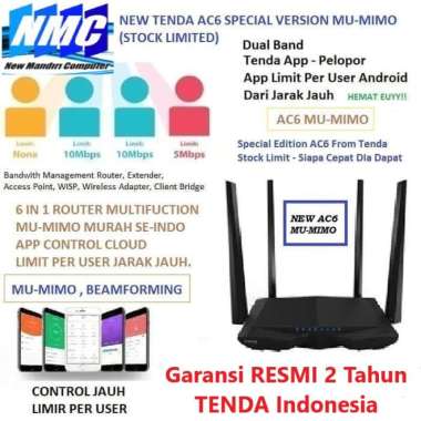 Tenda AC6 - Router Wireless WiFi Dual-band Canggih AC1200 Router