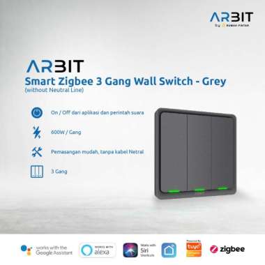 ARBIT ZigBee Wall Switch 3 Gang Without Neutral Line - warna Grey