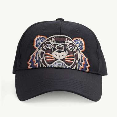 Kenzo Men Tiger Kampus Baseball Canvas Cap in Black/Orange