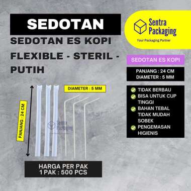 Sedotan Plastik Flexible PUTIH dibungkus Kertas Putih 500pcs