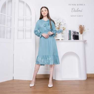 Tunik Muslim Polos Ruffle Motif Dalmi Mint Grey