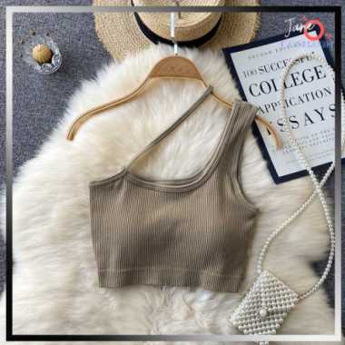 Crop Top Korea Tali Samping Tank Top Wanita Camisoles Tanpa Lengan JOFKS01 Army Green