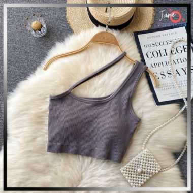 Crop Top Korea Tali Samping Tank Top Wanita Camisoles Tanpa Lengan JOFKS01 Grey
