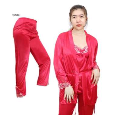 You've Kimono Baju Tidur Jubah Tidur Set 3 Pcs Sleepwear Set 999103 maroon