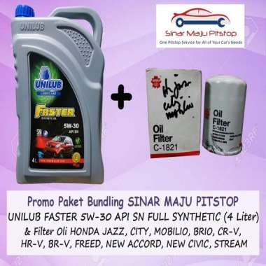 Paket Bundling Oli Mobil UNILUB FASTER 5W-30 SN Original 4 Liter & Filter Oli HONDA CR-V CRV & HONDA