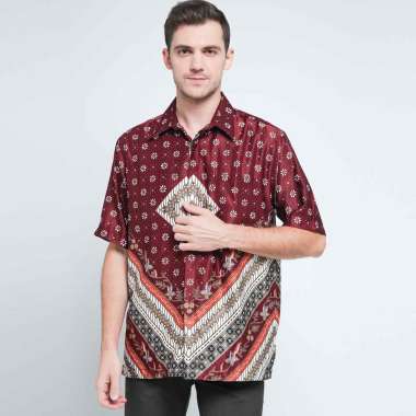 Batik Arjunaweda Parang Truntum Hem Batik Lengan Pendek Pria - Merah Tua [63B343090] merah tua L