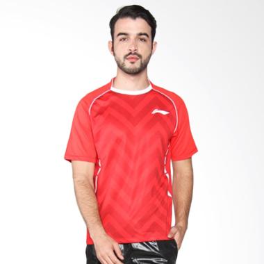 Li Ning T-Shirt Kaos Badminton Pria - Red ATSM381-4