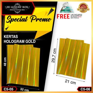 Kertas Hologram Emas | Laminating Hologram Paper Emas | Ivory | Murah | 10 pcs A3+ A4 C5-05 A3+