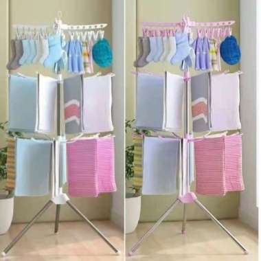 jemuran baju handuk universal jemuran lipat rak stand hanger baju bayi putih