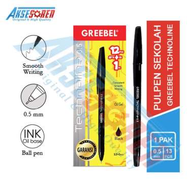Pulpen Technoline Greebel [12+1 pcs] / Ballpoint Pena Pen [0.5 mm/1 Pack] Hitam