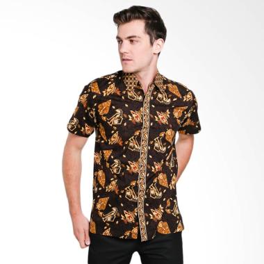 Odza Wayang Lengan Pendek Kemeja Batik Pria - Coklat L Brown