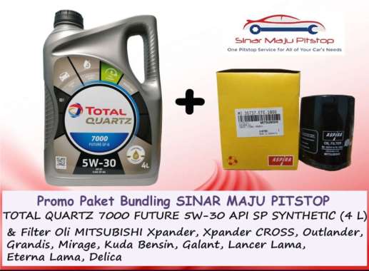 Paket Bundling Oli TOTAL QUARTZ 7000 SAE 5W-30 API SP SYNTHETIC 4 Liter & Filter Oli Mobil MITSUBISH