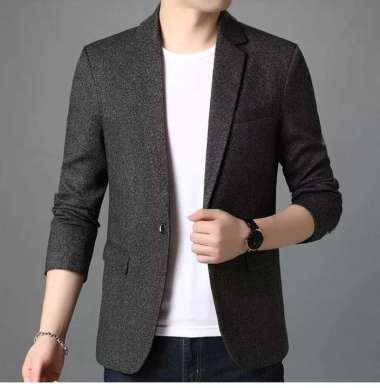 Blazer pria. Blazer Jas formal Jas bahan levis navy L