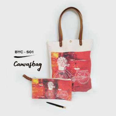Dewani Tote Bag Set Canvas & Pouch BYC-S01 Tas Kanvas wanita seri Sepeda