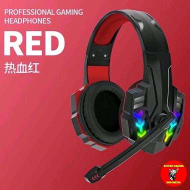 HEADSET GAMING LED WIRED 3.5 MM WARNA MERAH DAN BIRU/ HEADSET GAMING RGB/HEADSET LED LIGHT/HEADPHONE