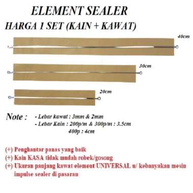 Elemen Kawat Sealer Press Plastik / Element Impulse Sealer 2mm , 3mm / Elemen Kawat Pemanas 20cm 3mm