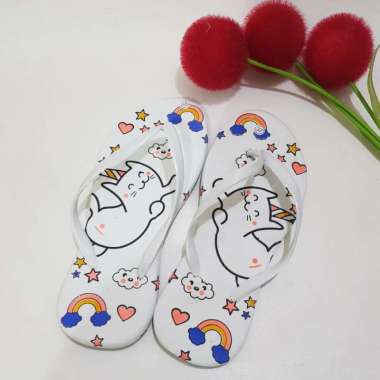 harga Promo sandal jepit wanita kucing pelangi warma putih size 37 empuk nyaman Berkualitas Blibli.com