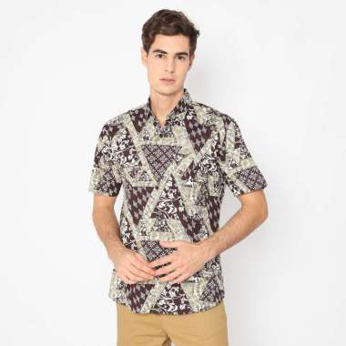 Platini Kemeja Batik Pria Lengan Pendek Katun Coklat 73171 M