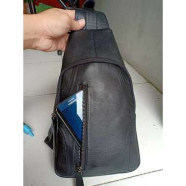 TAS PINGGANG PRIA KULIT ASLI SLING BAG KEREN ORI GARUT Hitam