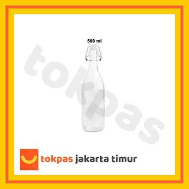 Botol Kaca Bening Korken Tempai Air Minum Susu Dengan Tutup Kait Anti Tumpah (500ml)