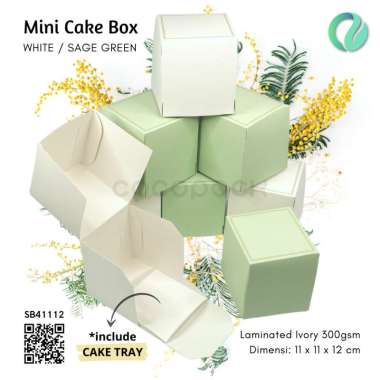 (10 PCS) Mini Cake Box include Cake Tray Laminasi Sage Green