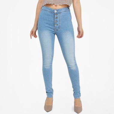 Brielle Jeans 5 Button 1907 High Waist Jeans Wanita - Biru