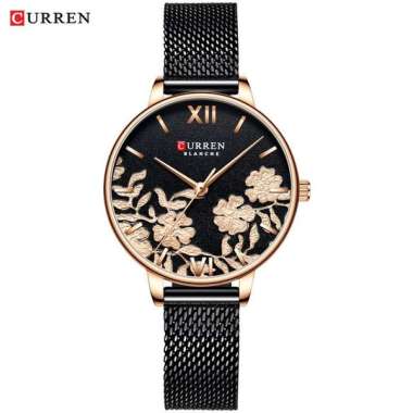CURREN 9065S Jam Tangan Wanita Analog Stainless Steel Motif Vintage Hitam Rosegold