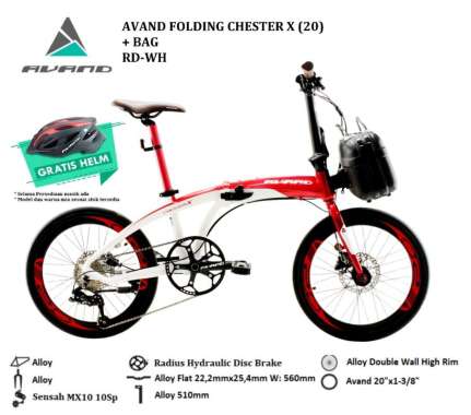 Brecht Sepeda Lipat 20'' Avand Chester X By United Alloy Hydraulic 10 Speed RED WHITE