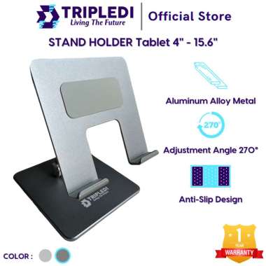 TRIPLEDI Holder Stand Aluminium Desktop POS Meja Kasir Hp Tablet iPad 180 Derajat Foldable Abu-abu