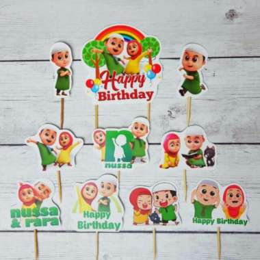 satu set cake topper toper hiasan kue ulang tahun karakter nusa rara nussa dan rara hijau