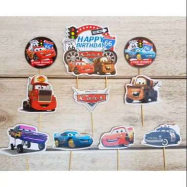 satu set cake topper toper hiasan kue ulang tahun karakter the cars mcqueen mix