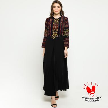 Model Gamis Tenun Kombinasi Polos