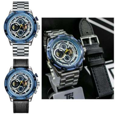 Jam Tangan Fashion T5 H3706 jam tangan pria original strap rantai free tali kulit T5 H 3706 Silver b