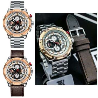 Jam Tangan Fashion T5 H3706 jam tangan pria original strap rantai free tali kulit T5 H 3706 Silver r